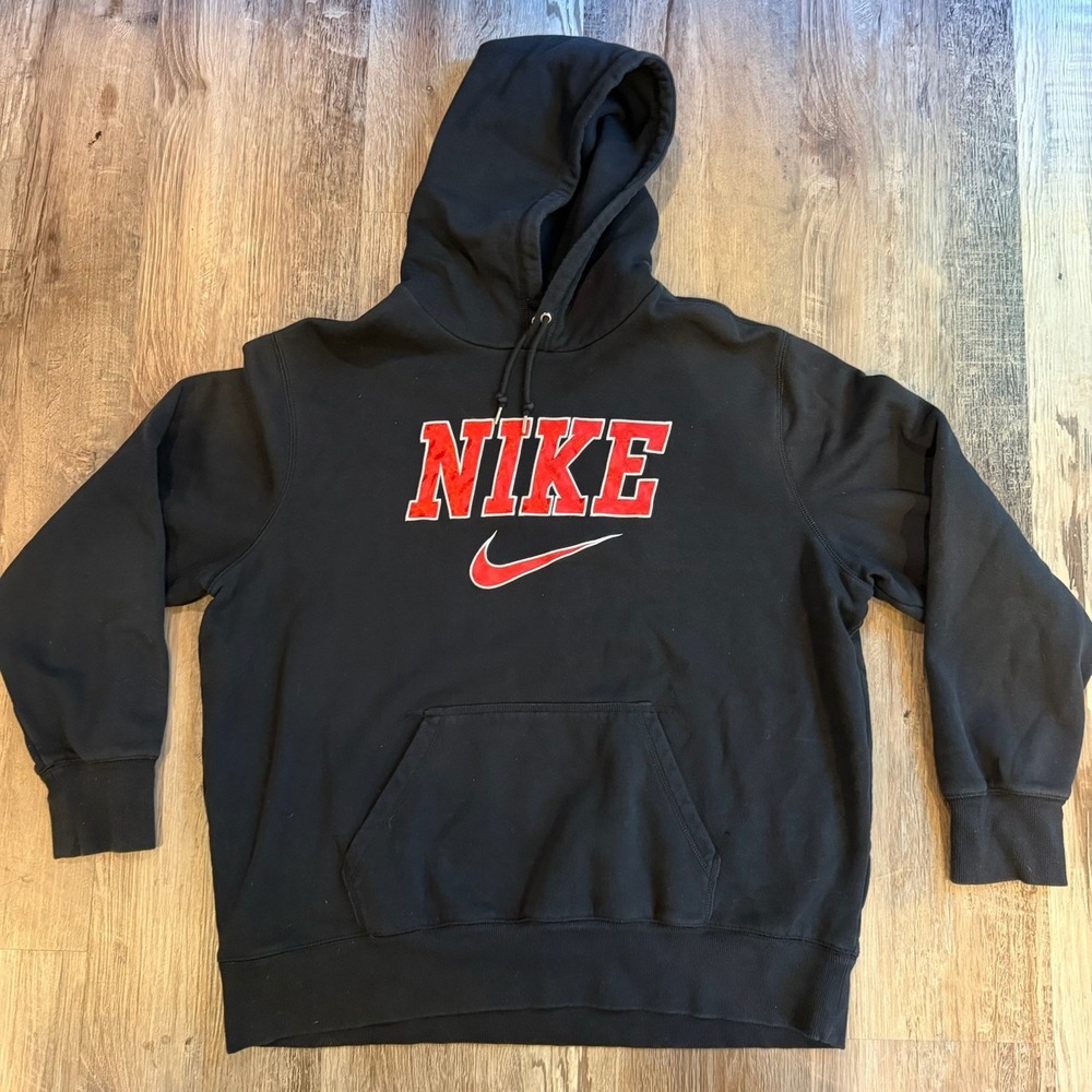 Nike Hoodie Mens Pullover XXL Red Center Swoosh Spellout Sweatshirt Y2K